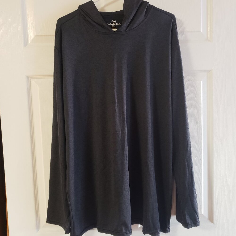 Real Essentials Men's Dark Grey Quick Dry Hooded Long Sleeve Shirt‎ Size 2XL